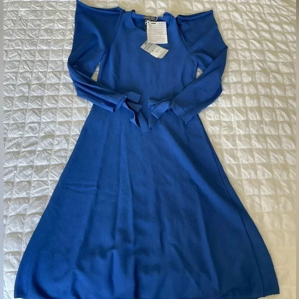 Alberta Ferretti blue knit open shoulders midi dress - Picture 4 of 16